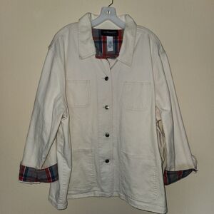 Sag Harbor Off-White Utility Jacket with Red Plaid Details